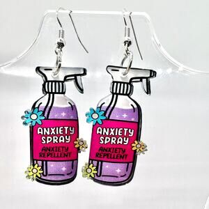 Anxiety Spray Earrings - Funny Mini Bottle Dangles - Playful Quirky Jewelry